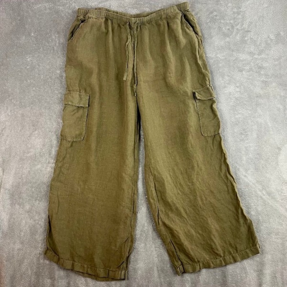 Caslon 100% Linen Wide Leg Pants Womens XL Green Earthy Boho Beachy Hippie